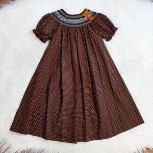 Rosalina Bishop Smocked Brown and Orange Polka Dot Dress Size 6